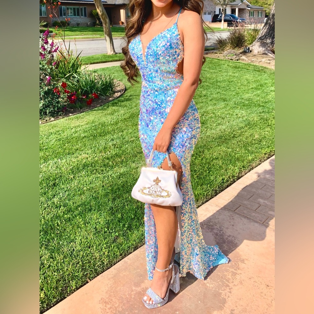 Light Blue Sequin Prom Dress